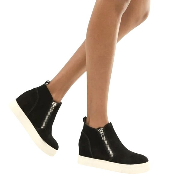 Size 8 M Steve Madden Wedgie Suede‎ Wedge Sneakers Shoes Bootie Zippers Ankle - Picture 1 of 9